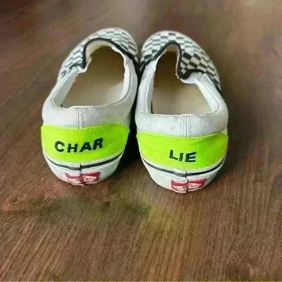 VANS SLIP-ON CHECKERBOARD SHOE IN BLACK /WHITE/YELLOWGREEN US MEN 10 - Picture 3 of 7